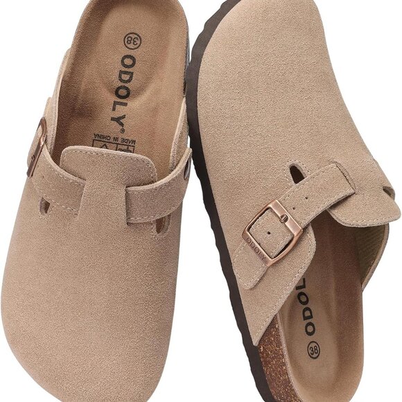 Genuine Suede Clogs for Women Men Soft Cork Footbed Leather Mules Comfort Potato - Picture 1 of 7